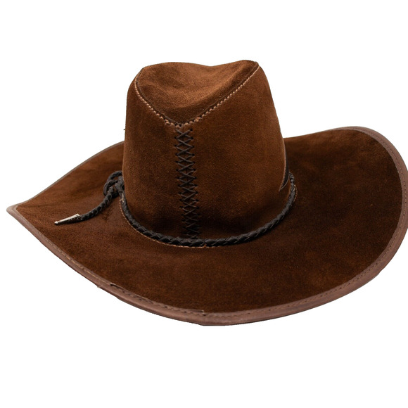 Vintage San Zeno Cowboy Western Festival Hat Brown Suede Leather SIZE M main image 4